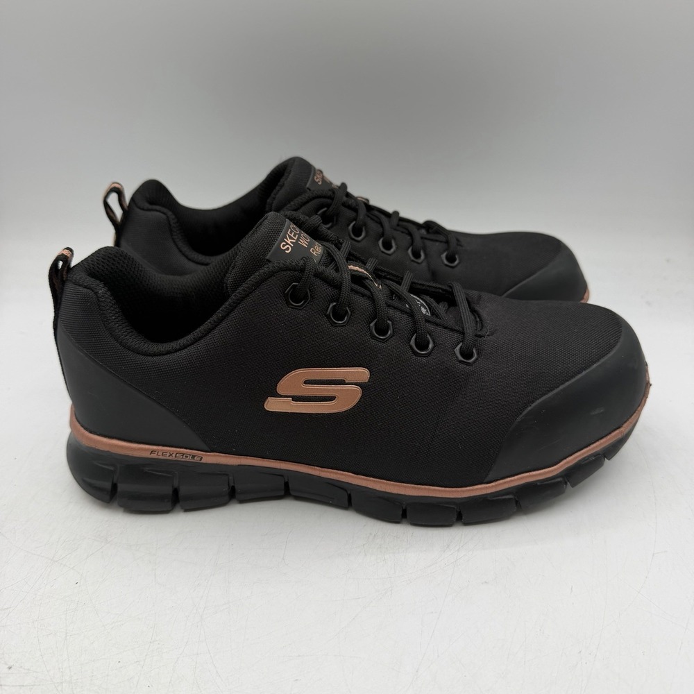 Skechers Sure Track Chiton Work Shoes Womens Sz 7.5 Black Alloy Toe NO INSOLES